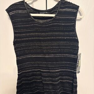 Jones New York Women's Black and Silver Striped Tank Top